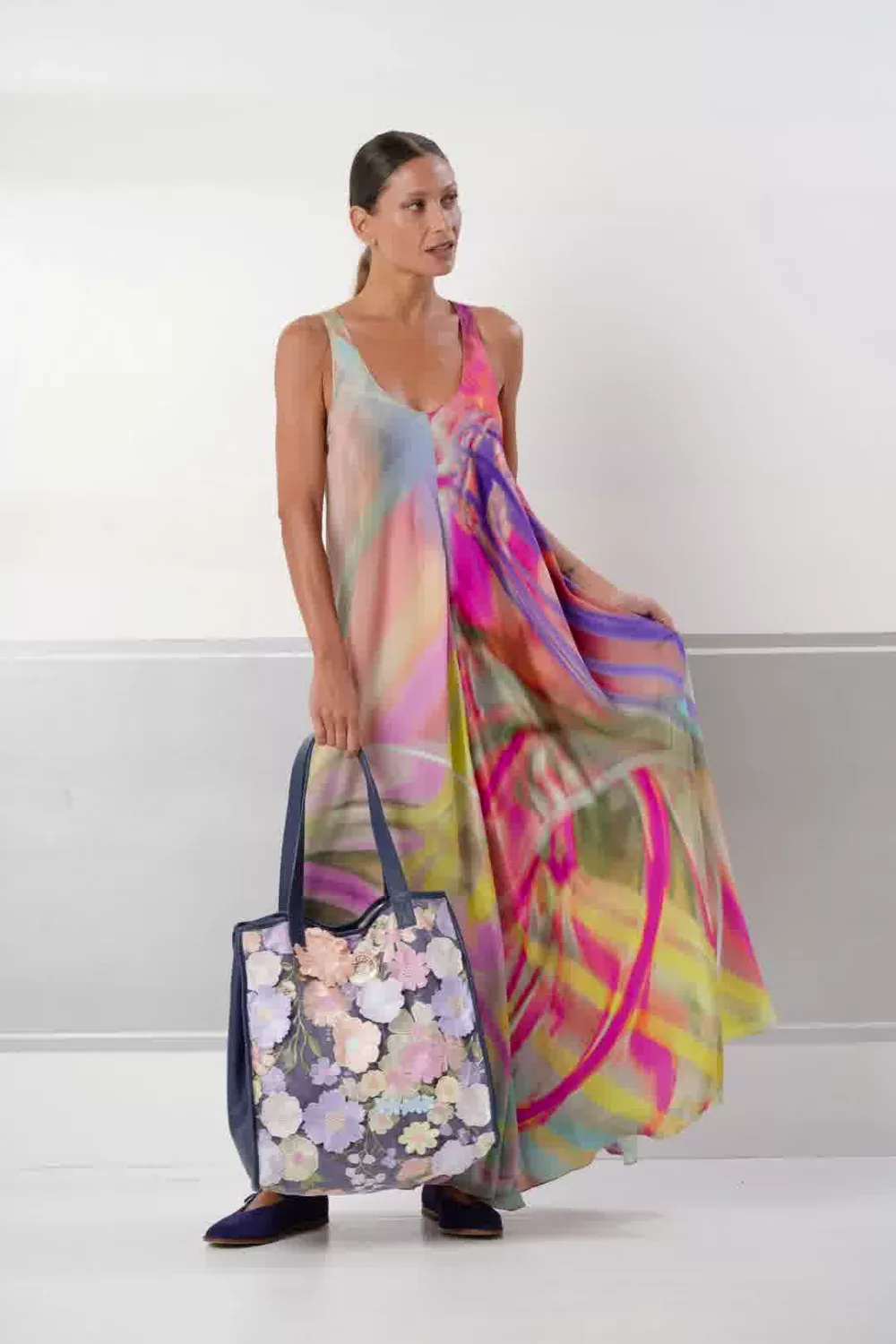 Sukienka maxi, print pastelowy — zdjęcie 1